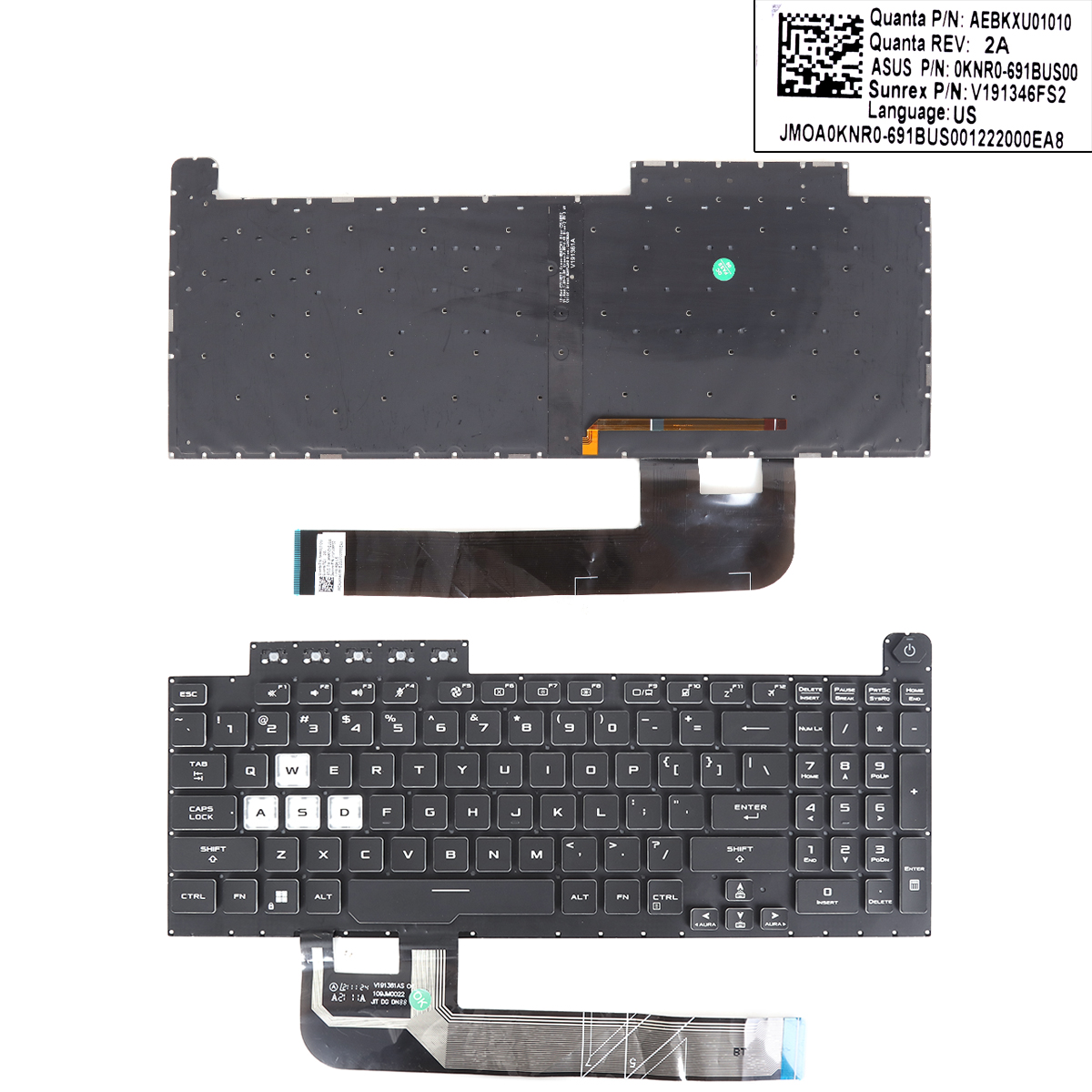 Picture of New Replacement Laptop Keyboard For Black ASUS TUF Gaming F15 FX506 FA506 FA506Q FX506L FA506U BLACK RGB（WASD is transparent) Crystal key cap US Layout